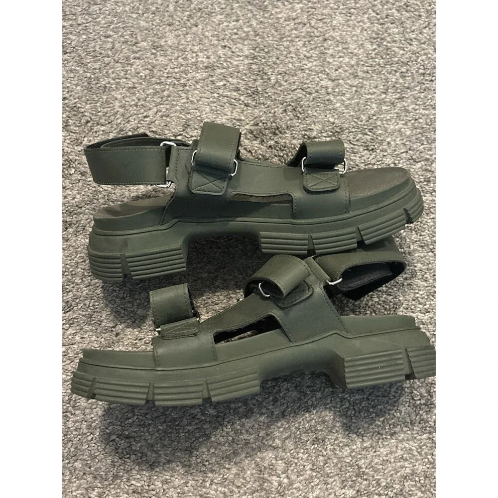 GANNI Recycled Rubber‎ Sandals in Khaki Green Size 40 US 10